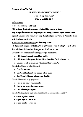 Đề kiểm tra định kì học kì I Tiếng việt lớp 2 - Năm học 2016-2017 - Trường Tiểu học Đại Lãnh 2